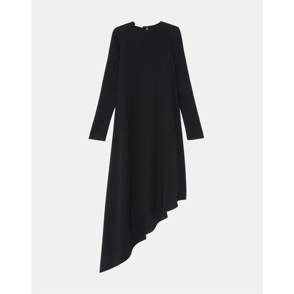 Lafayette 148 Finesse Black Crepe Asymmetric Midi Dress Size M